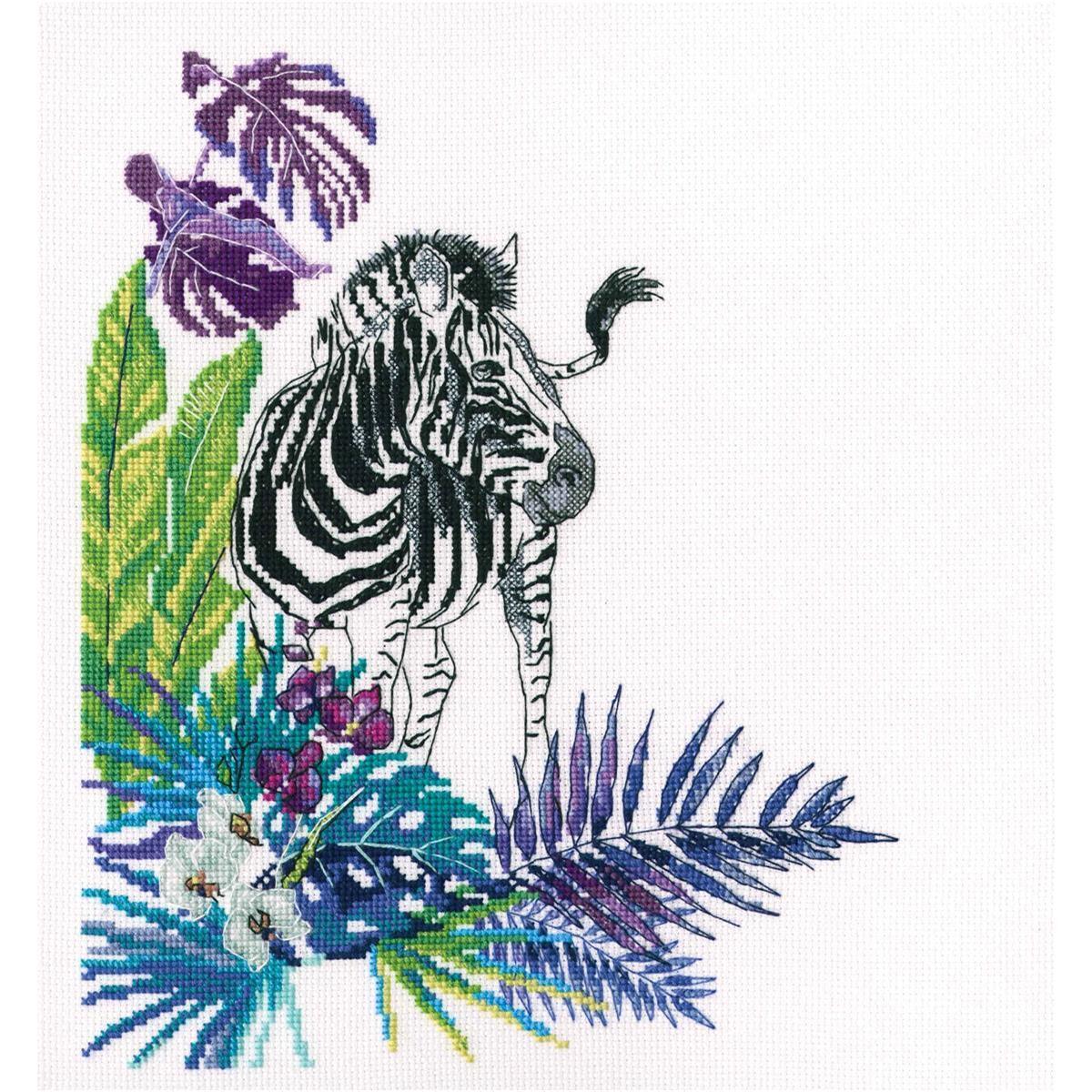 RTO Kreuzstichset „Zebra“ – Baumwollstoff Aida18, Garn, Nadel, Schema, Fertige Größe 18x22,5 Cm