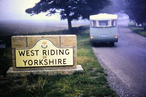 WEST RIDING SIGN & AUSTIN CAMPER VAN, Yorkshire - Original 35mm SLIDE (c1950s)