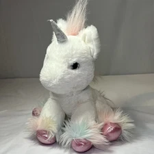 Aurora World Plush Stuffed White Pink Teal Fluffy Unicorn “Ivy” 10” Big Eyes