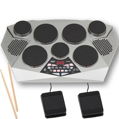 Pyle Pro Electronic Drum kit - Portable Electric Tabletop Set Silver