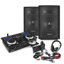 Home DJ Setup 8" PA Speakers, CD Mixer with Microphone and Headphones Kit