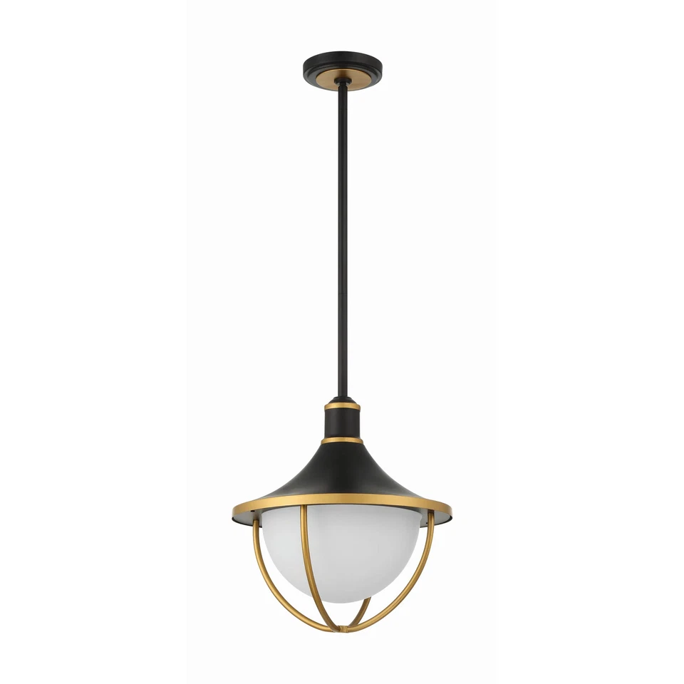 Atlas 3 Light Matte Black and Textured Gold Outdoor Pendant Foto 2 de 4