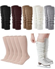 10 Pairs Knitted Long Leg Warmers for Women Girls Ice Skating Boot Socks
