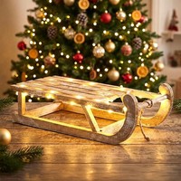 LED Holz Schlitten Natur Mit Timer - 50 Cm - Weihnachten Advent Fenster Deko