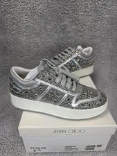 Jimmy Choo Hawaii Crystal Satin & Leather Sneaker Women's EU36.5 US 6.5