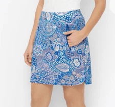 Talbots Skort Blue Pink Dreamy Paisley Large Skirt Stretch Shorts Pockets Mini