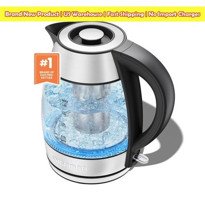 Chefman Electric Glass Kettle 1.8L Fast Boiling Tea Infuser LED Stainless NEW