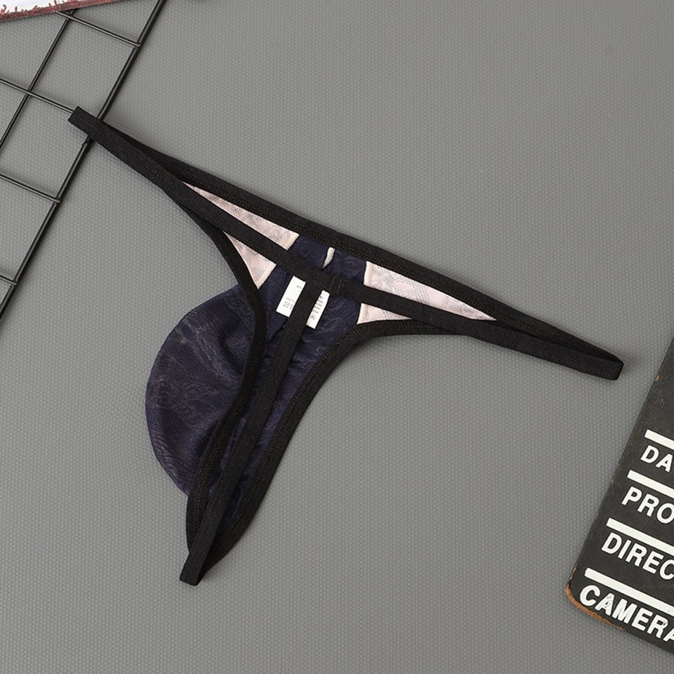 Men Jacquard Mesh Sheer Low Rise Underwear Thongs Stretch with U Pouch ...