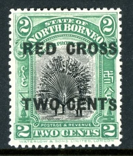 British 1918 North Borneo Red Cross 2¢ Green Sc #B15 Mint I134