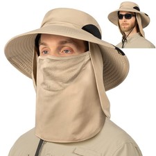 Men Sun Hat Wide Brim Neck Flap Full UV Cover Face Fishing Boonie Shade Summer