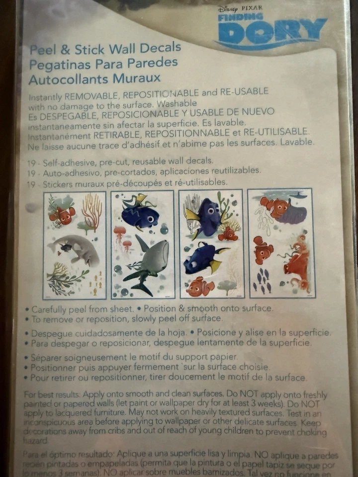 Calcomanías de pared Disney Finding Dory 19 Pixar Nemo nuevas caja abierta pelar y pegar Foto 4 de 4