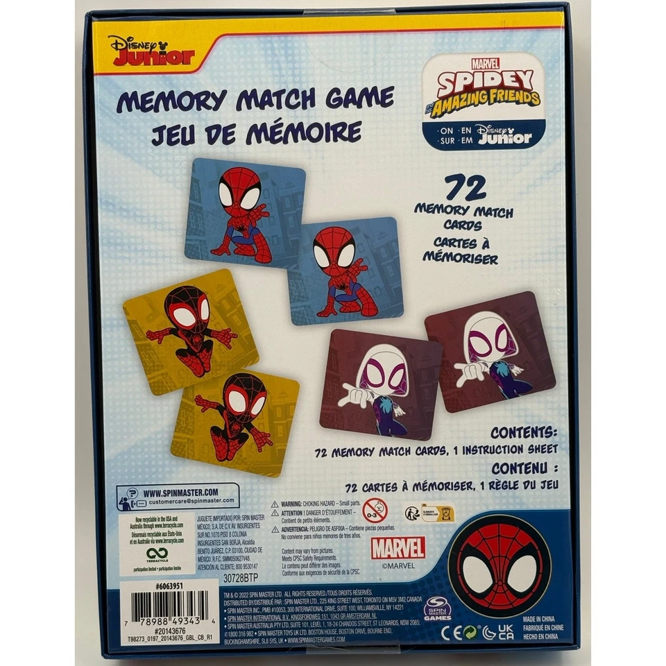 Spidey Memory Match Game Marvel Disney Junior - 72 Cards - Ages 4+ by Spinmaster - Image 2 of 4