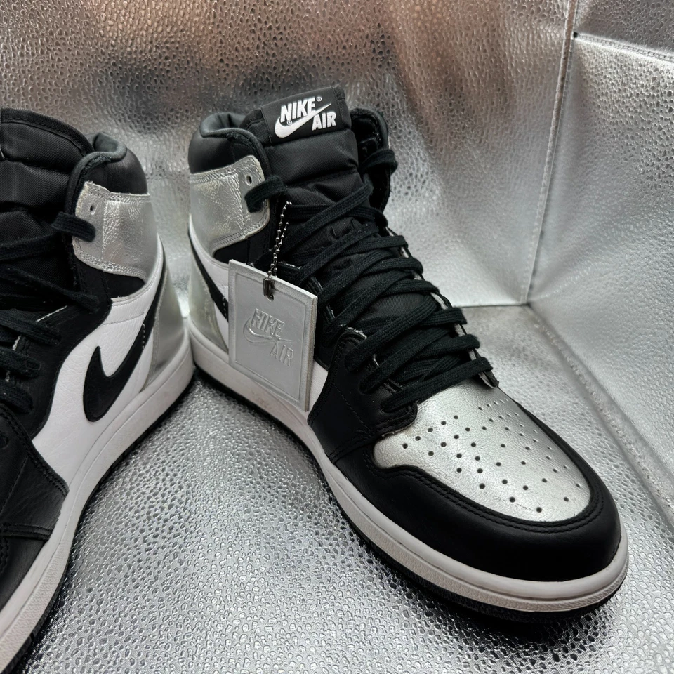 Size 12 Air Jordan 1 High OG Womens Black White Silver Toe Sneaker CD0461-001 - Image 4 of 4