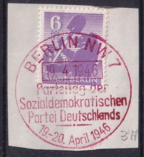 Sowjetische Besatzungszone Nr. 2A roter Stempel SPD Parteitag 1946