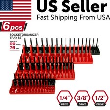 6pcs Abs Socket Organizer Holder Storage Tray Rack Sae Metric 14 38 12 Set