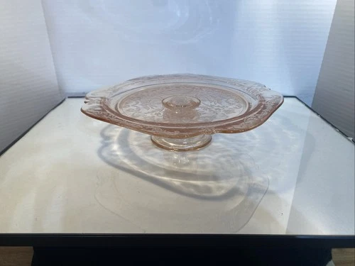 Vintage Indiana Pink Madrid Depression Glass Pedestal Cake/Pie Stand Plate