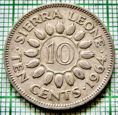 SIERRA LEONE 1964 10 CENTS COCOA BEANS & Sir Milton Margai Cu-Ni km# 19