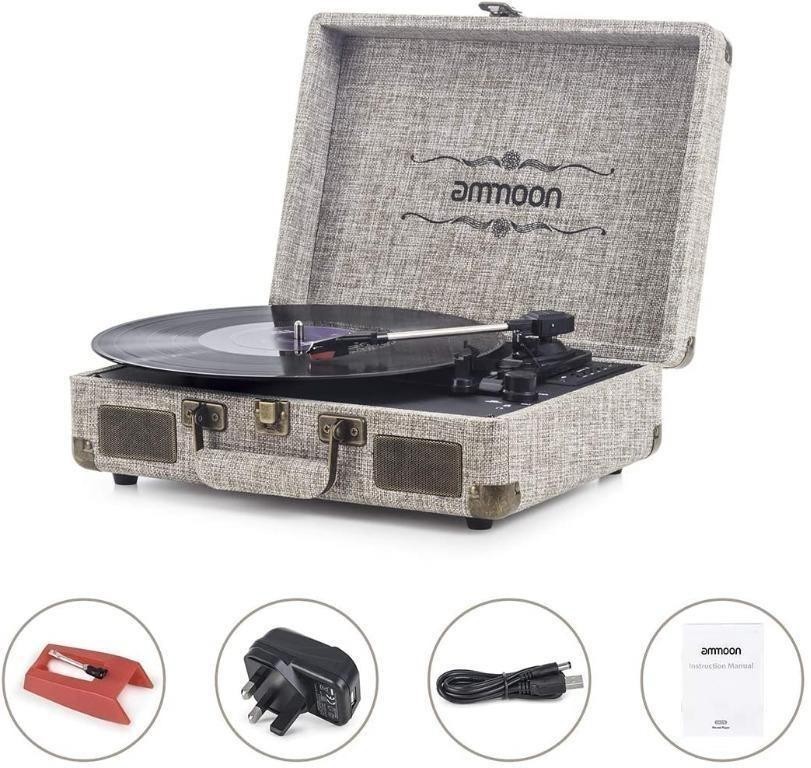 Ammoon DA206 3-Speed Record Player Portable Suitcase Turntable w/2