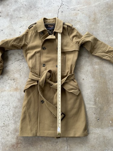 Pendleton Vintage Wool Belted Trench Overcoat Men Size Small Khaki Made In USA - Picture 11 of 12