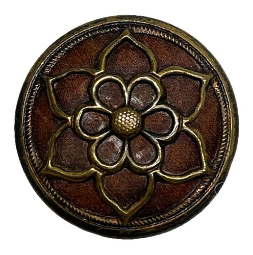 Beautiful Antique Brass Floral Design On Brown Tone Velvet Shank Sewing Button