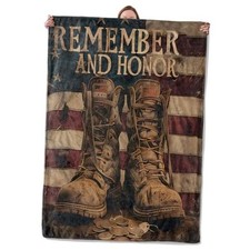 Vintage Military Boots Blanket, Remember and Honor Flannel Blanket Gifts for
