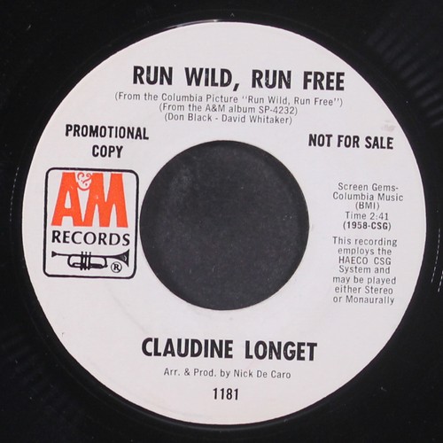 CLAUDINE LONGET: run wild, run free / a bushel and a peck A&M 7" Single 45 RPM - Picture 2 of 2