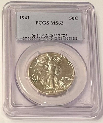 1941 WALKING LIBERTY HALF DOLLAR PCGS MS62 Blast White FREE SHIPPING