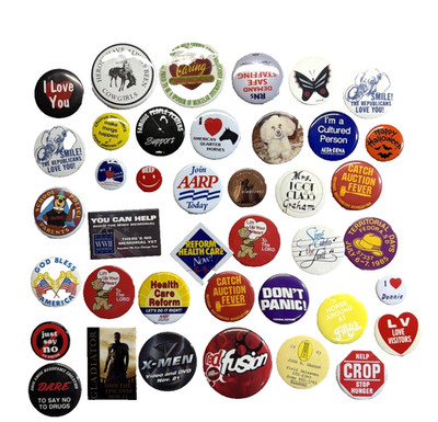 40 Vintage  Buttons Pinback Badges Variety Advertising Events Activities Causes