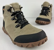 Bogs Arcata Leather Mid Boots Womens 9 Waterproof Snow Boot Taupe Faux Fur Lined