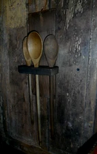 Primitive Wooden Spoon Rack - 3 Old wooden Spoons,  Buttery Kitchen - Rustic