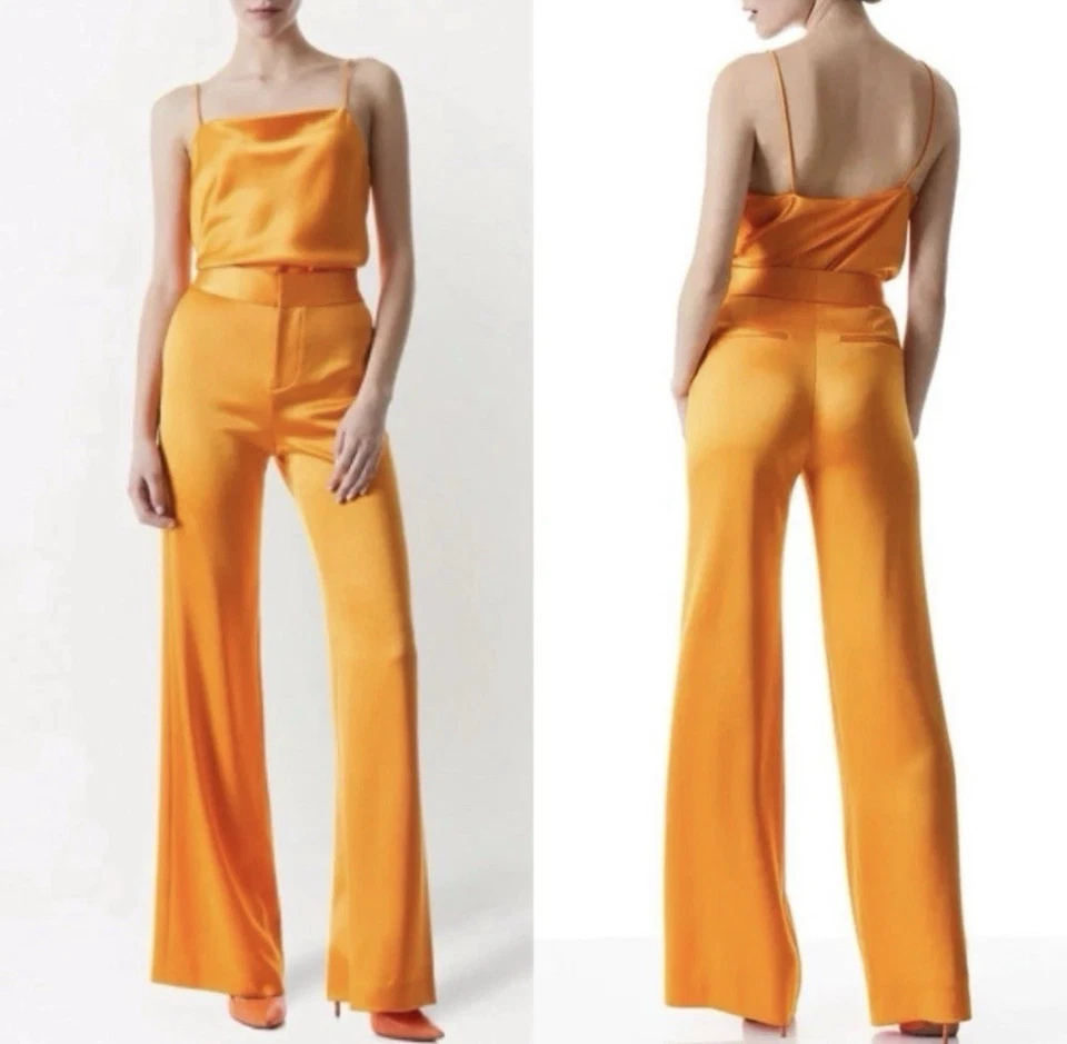 Pantalones de satén Alice + Olivia para mujer 2 Deanna naranja cintura alta corte boot ajustados Foto 2 de 4