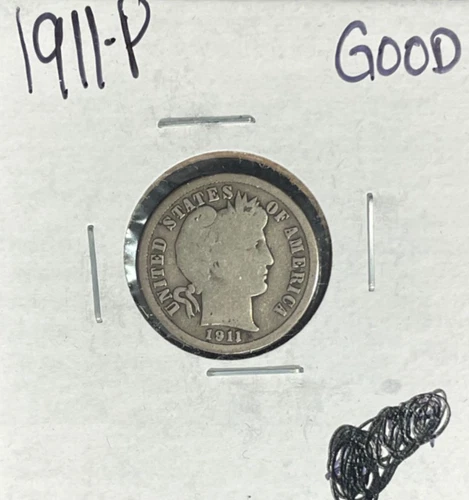 1911 BARBER SILVER DIME ~ GOOD ~NICE COIN~ 90% SILVER