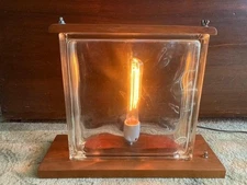 Large Industrial  Vintage Glass Brick Lamp, Custom Made. Repurposed Glass Brick