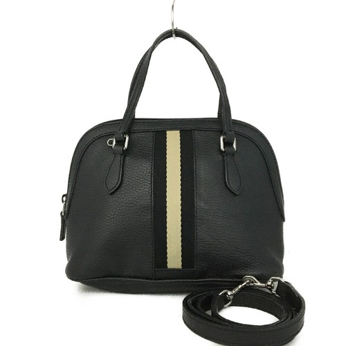 GUCCI Sherry Line Leather Hand Bag w/Shoulder Strap Black/2BD1694