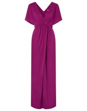 Monsoon Jessica Maxi Dress Size 10 Berry Red Jersey Short Sleeve V-Neck Boho