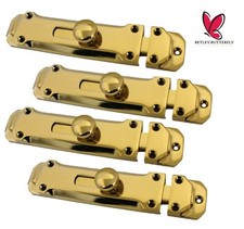 4" INCH & 6" INCH Pair Flat Bolt Tower DOOR BOLT FLAT LATCH BRASS FINISH BOLT x4