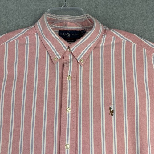 Polo Ralph Lauren Shirt Men 2XL Pink Striped Oxford Button Up Preppy Flesh Pony