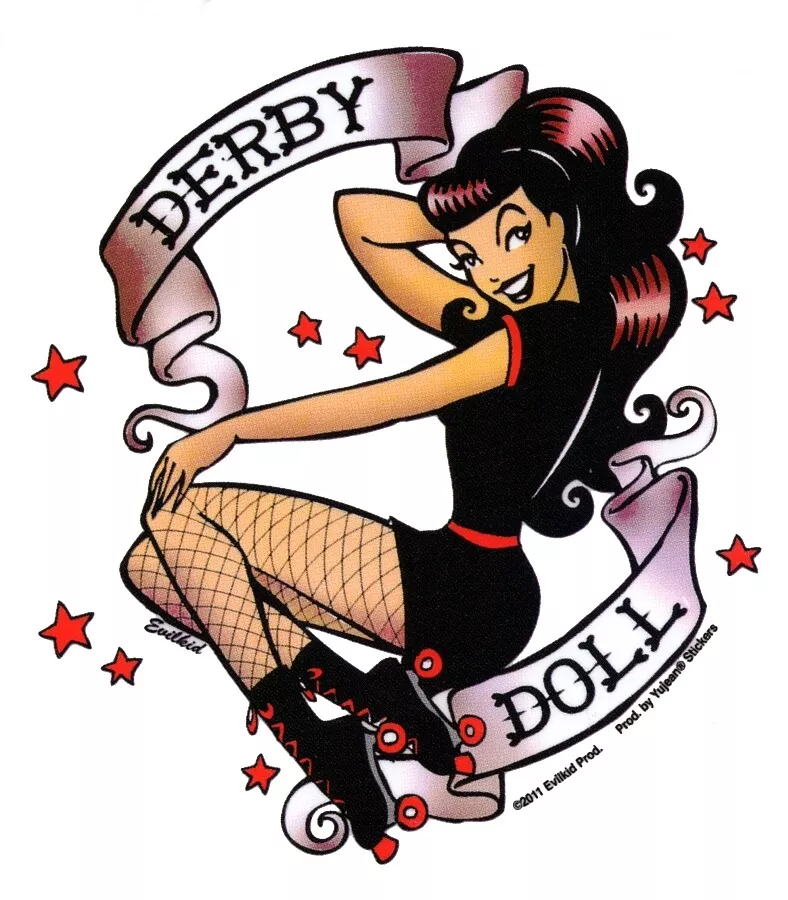 Roller DERBY DOLL Pin Up Sticker Rockabilly Decal Artwork by