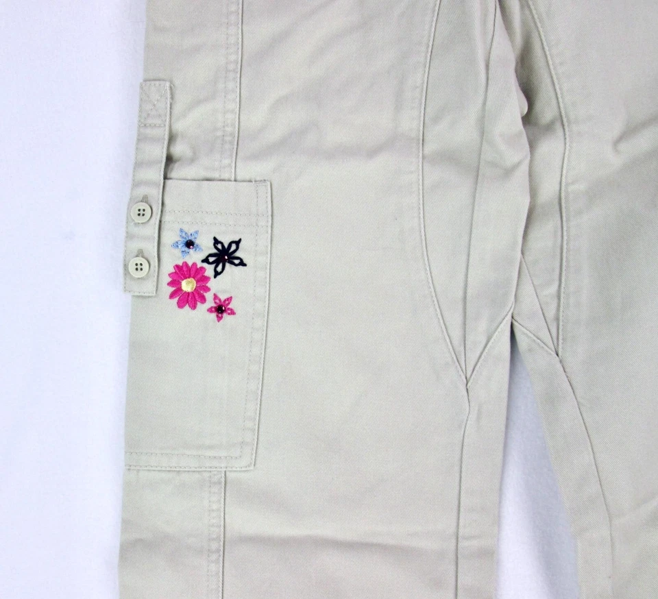 Pantalones cargo vintage Y2K Skechers niñas talla 6 caqui cinturón floral bordado nuevos Foto 4 de 4