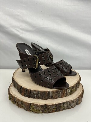MANOLO BLAHNIK Brown Peep Toe Lasercut Sandal Sz 38 EXPEDITE SHIPPING