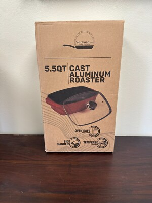 #ad SEDONA PRO 5.5 QT. CAST ALUMINUM MULTI PURPOSE ROASTER WITH GLASS LID RED $32.75