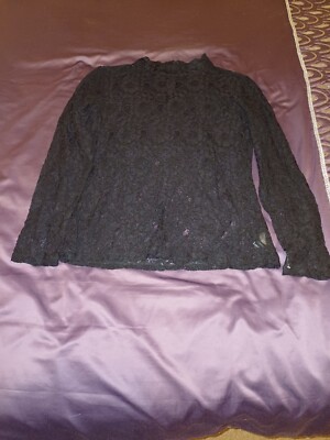 OASIS high Neck Black Lace Top Size Small, Good Condition UK