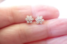 14K Yellow Gold Small Flower Cluster CZ Stud Earrings