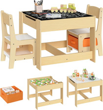 Set Mobili Con Lavagna Contenitore Tavolo E Sedie per Bambini Gioco Soggiorno Ta