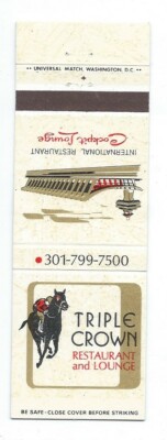 TRIPLE CROWN RESTAURANT matchcover matchbook - JESSUP, MARYLAND - HORSE RACING
