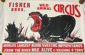 Rare Authentic Vintage BLOOD SWEATING HIPPOPOTAMOS Fisher Bros. Circus Poster AR