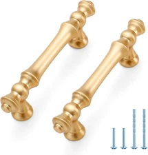 10 Pack 3 Inch Brushed Brass Kitchen Cabinet Handles, Zinc Gold Drawer Pulls for
