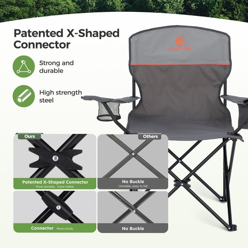 2 Pack Camping Chair Heavy Duty Portable Folding Chair with Ice Bag Cup Holder - Picture 6 of 9