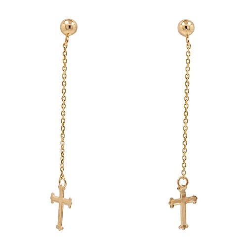 14K Yellow Gold Cross With Cross Hanging Earrings eBay