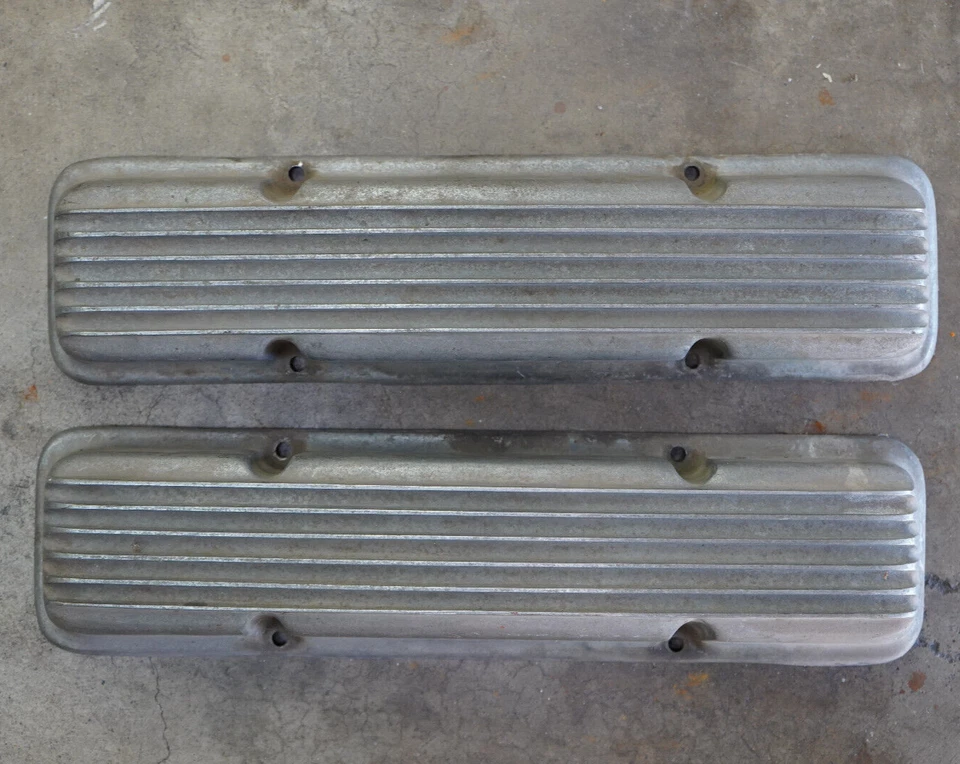 CUBIERTAS DE VÁLVULAS MOON sbc Chevy V8 de colección con aletas de aluminio Hot Rod personalizadas Holmes antiguas Foto 4 de 4